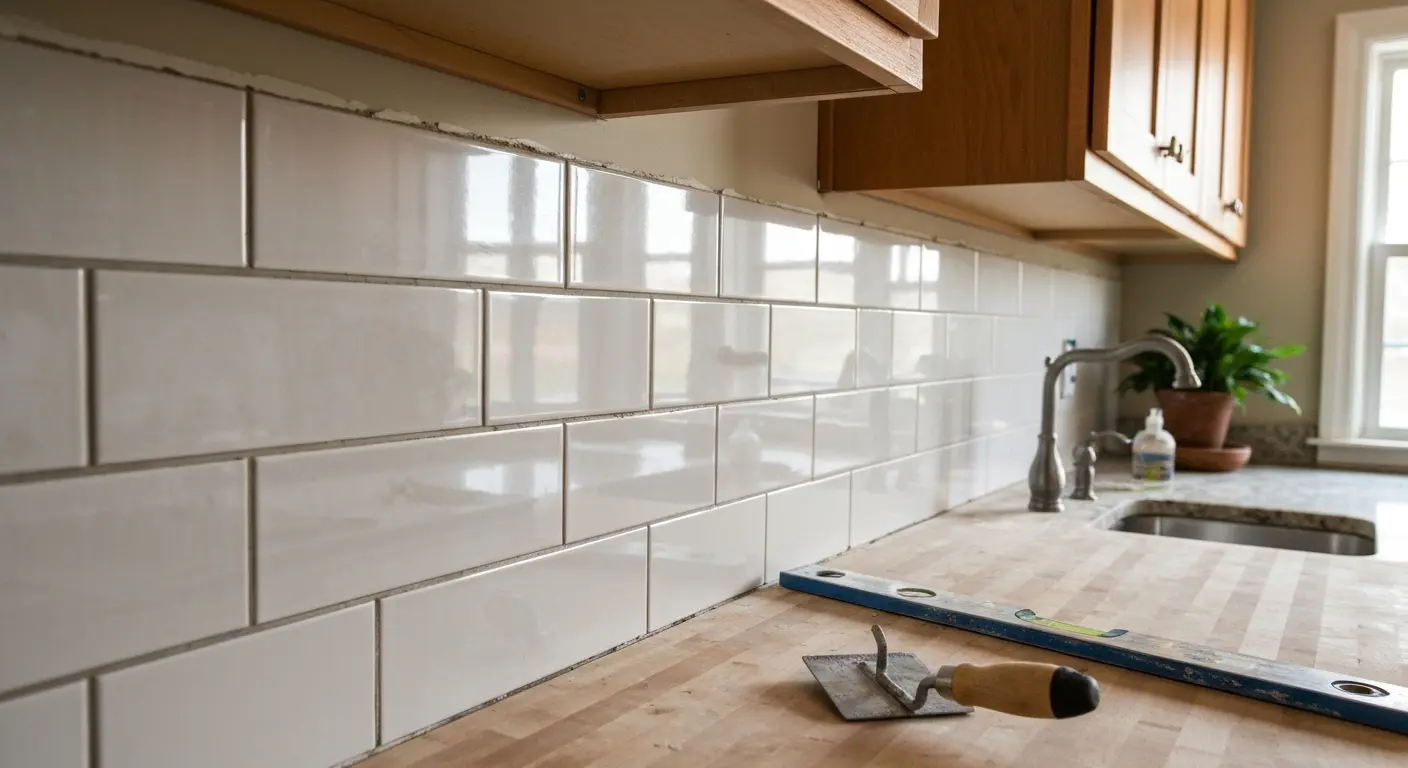 Ceramic tile backsplash installation