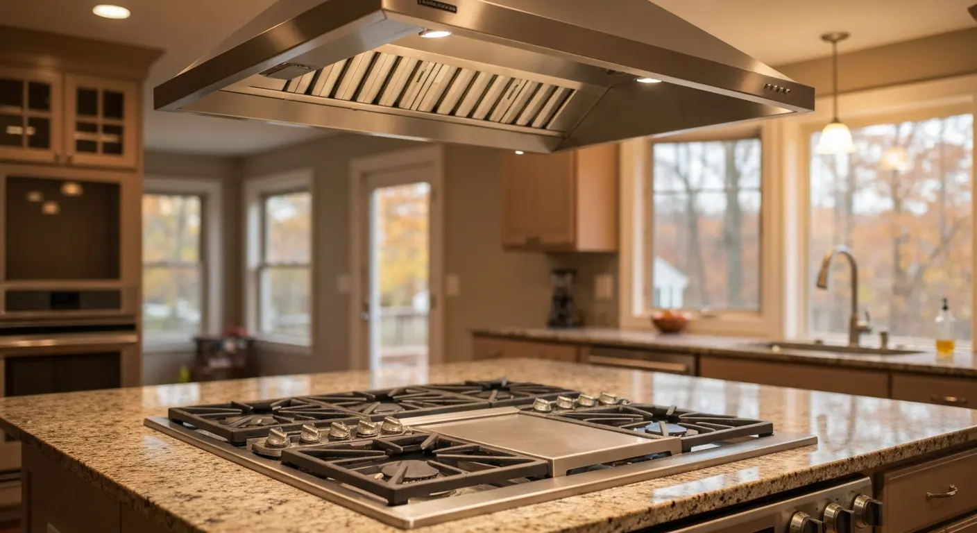 Island with cooktop and ventilation