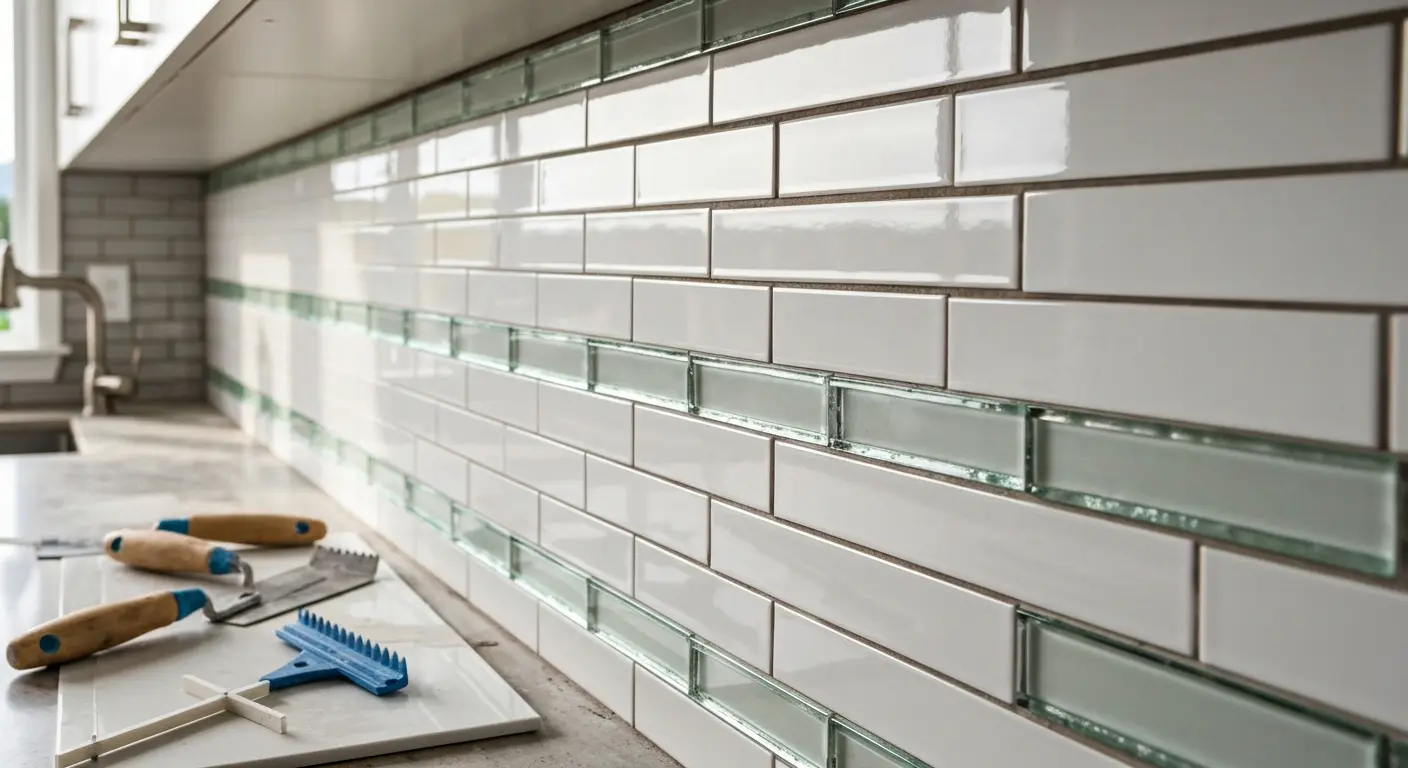 Glass and subway tile backsplash