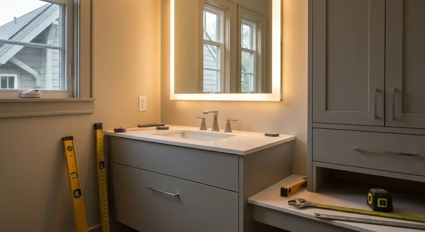 Single bathroom vanity installation