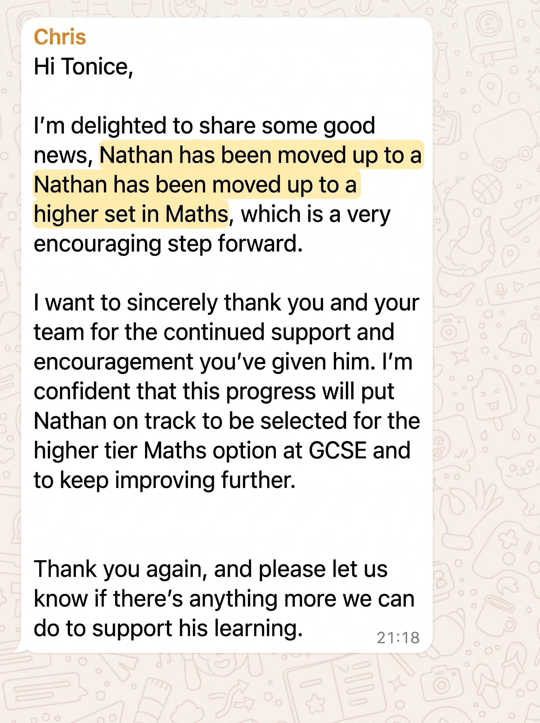 Brightmore parent testimonial