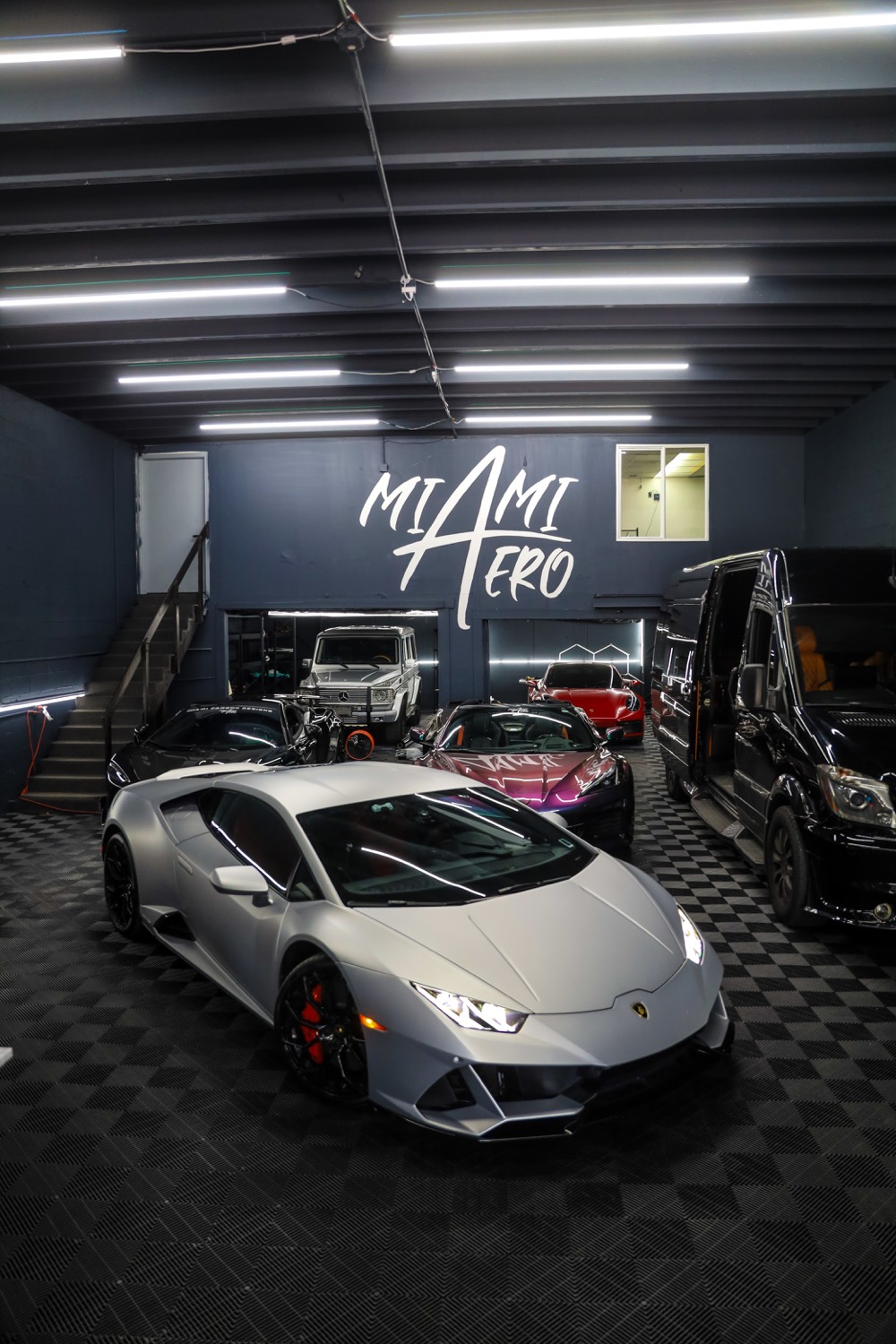 Grey Lamborghini Huracan in the shop