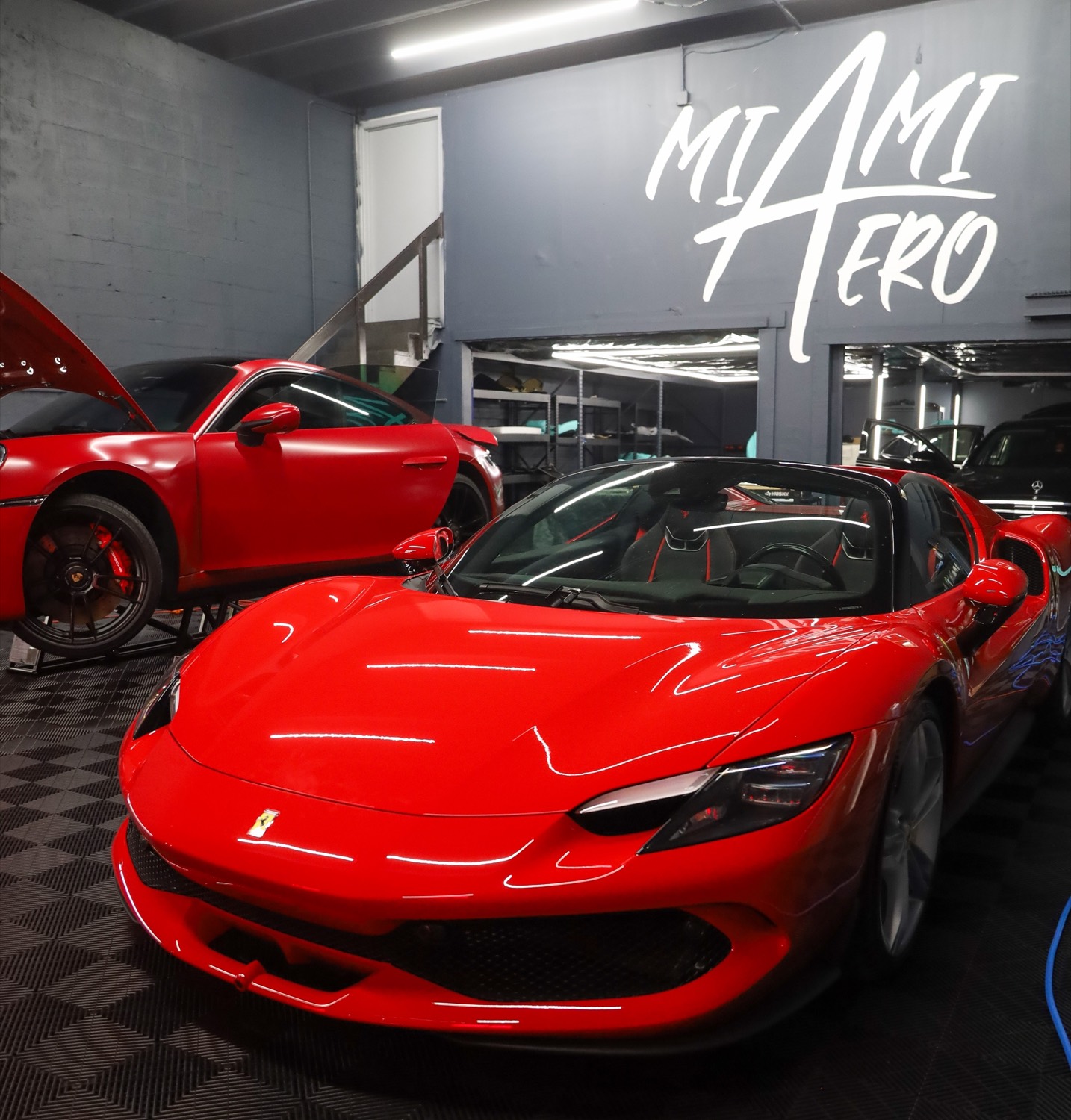 Red Ferrari inside the shop