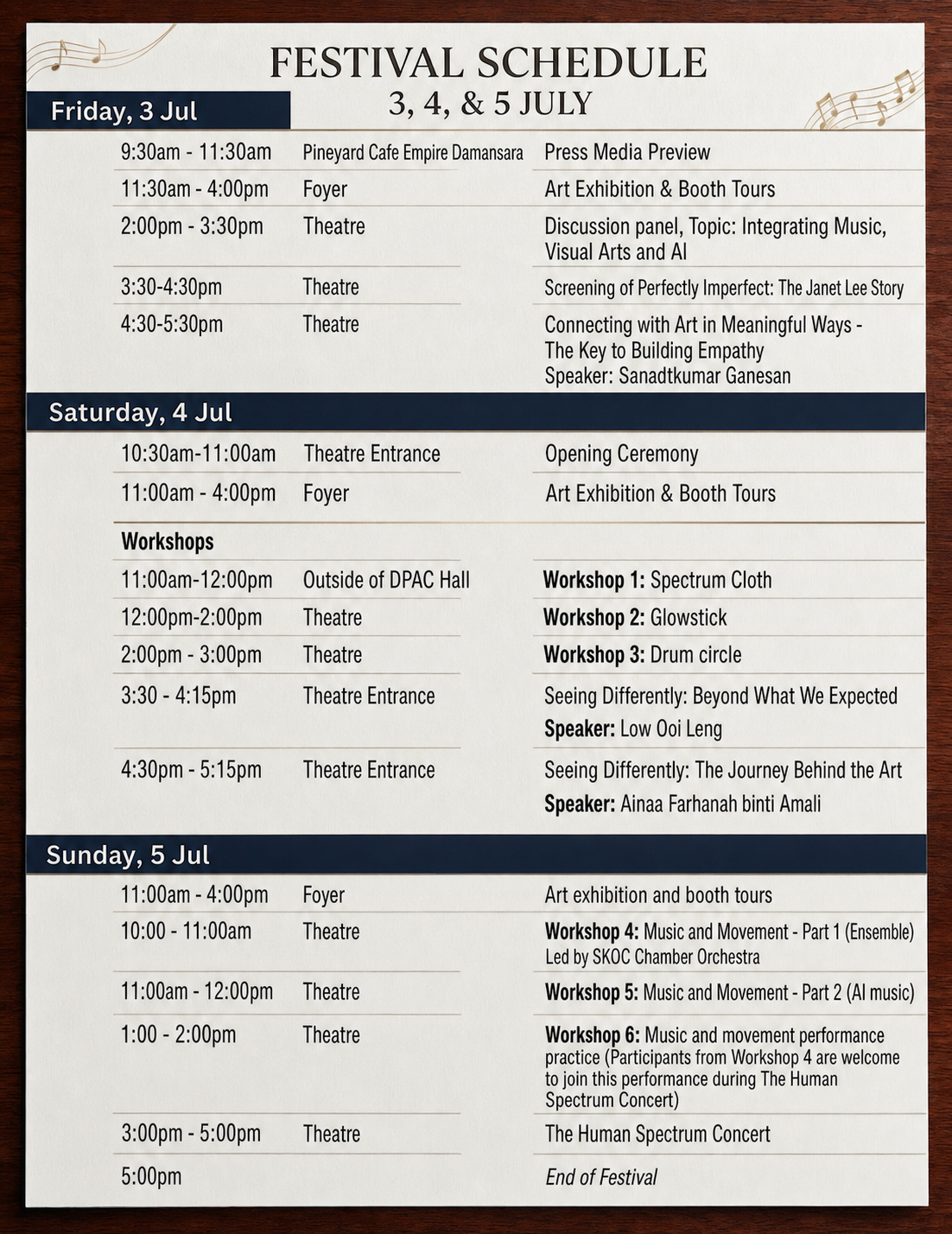 Festival Schedule