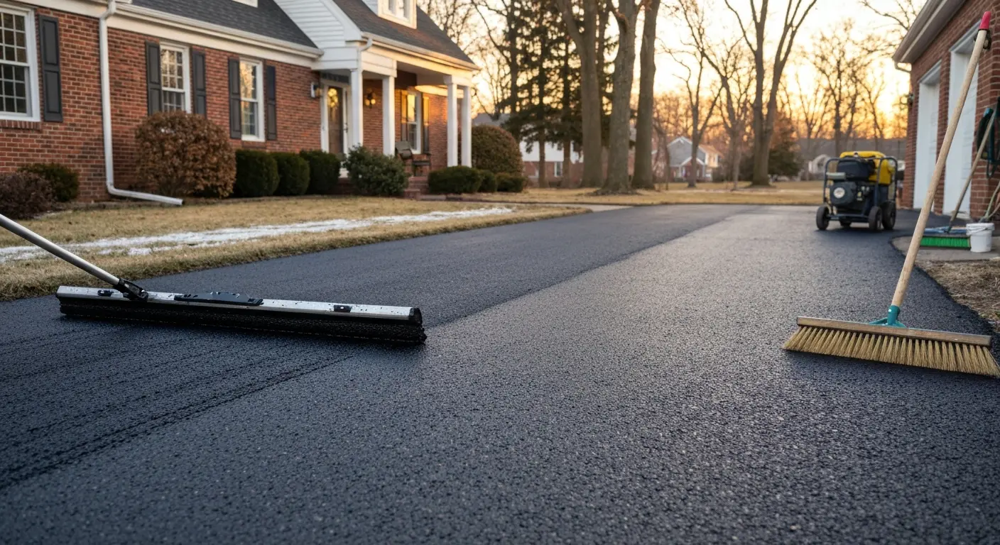Seal coating application for asphalt driveway in Springfield