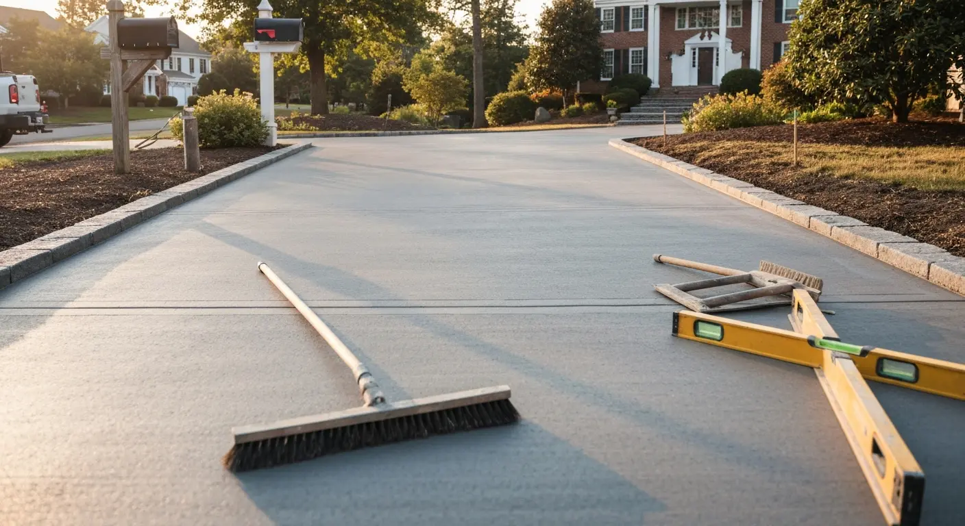 New concrete driveway installation