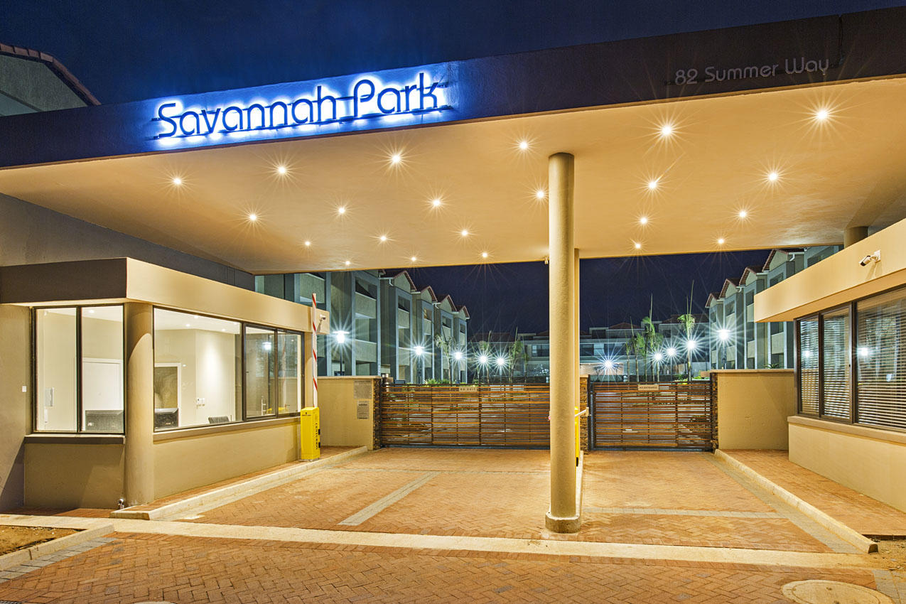 Savannah Park entrance at dusk