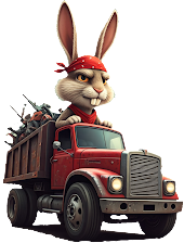 Rabbits Services logo featuring a rabbit in a red truck, offering junk removal and moving services across Southern California, including Lake Elsinore, Temecula, and Riverside