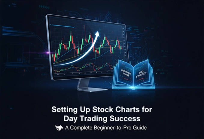 Computer monitor with stock chart and book - Setting up stock charts for day trading success