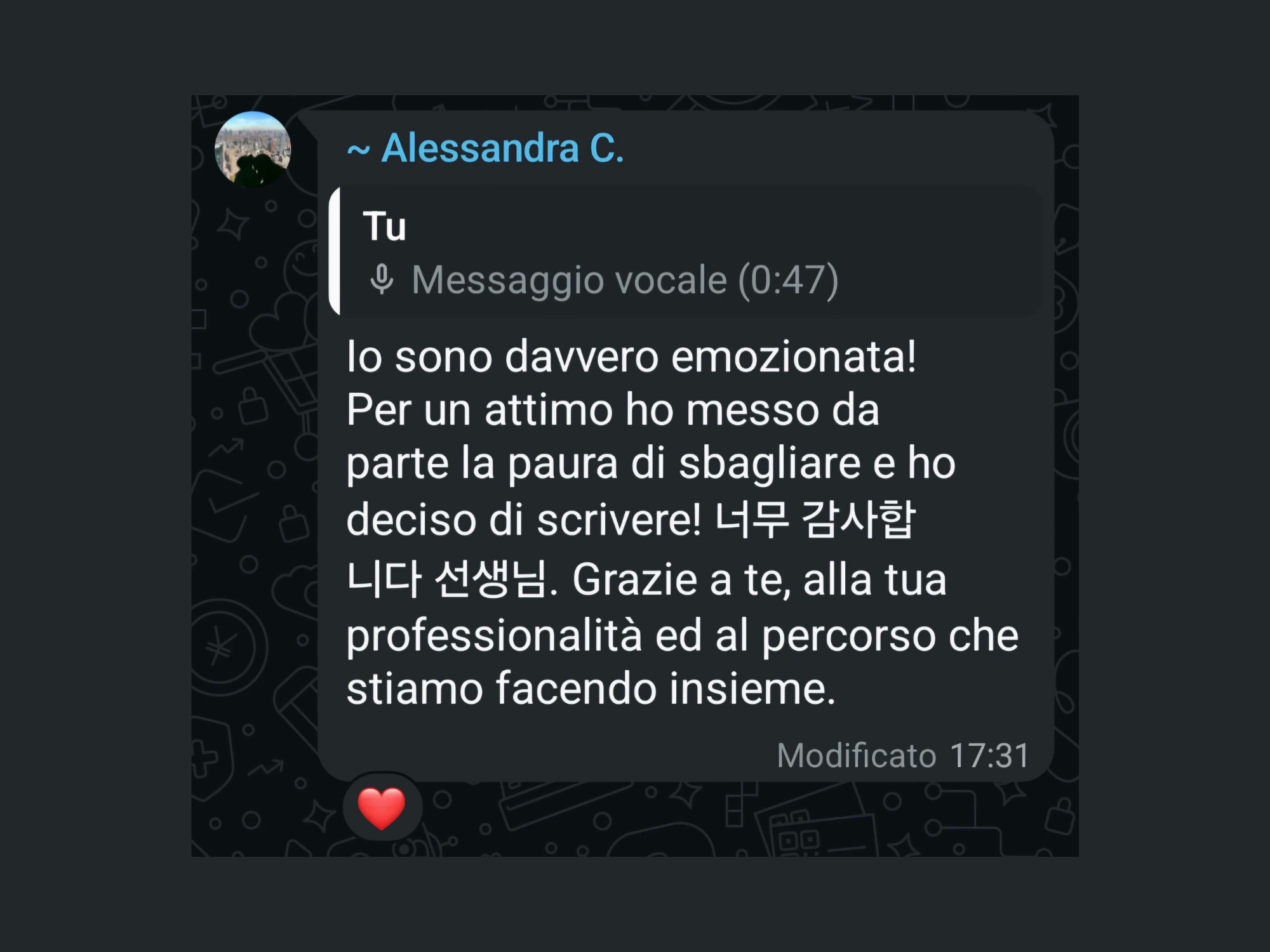 Feedback studente LangUnity su WhatsApp 6