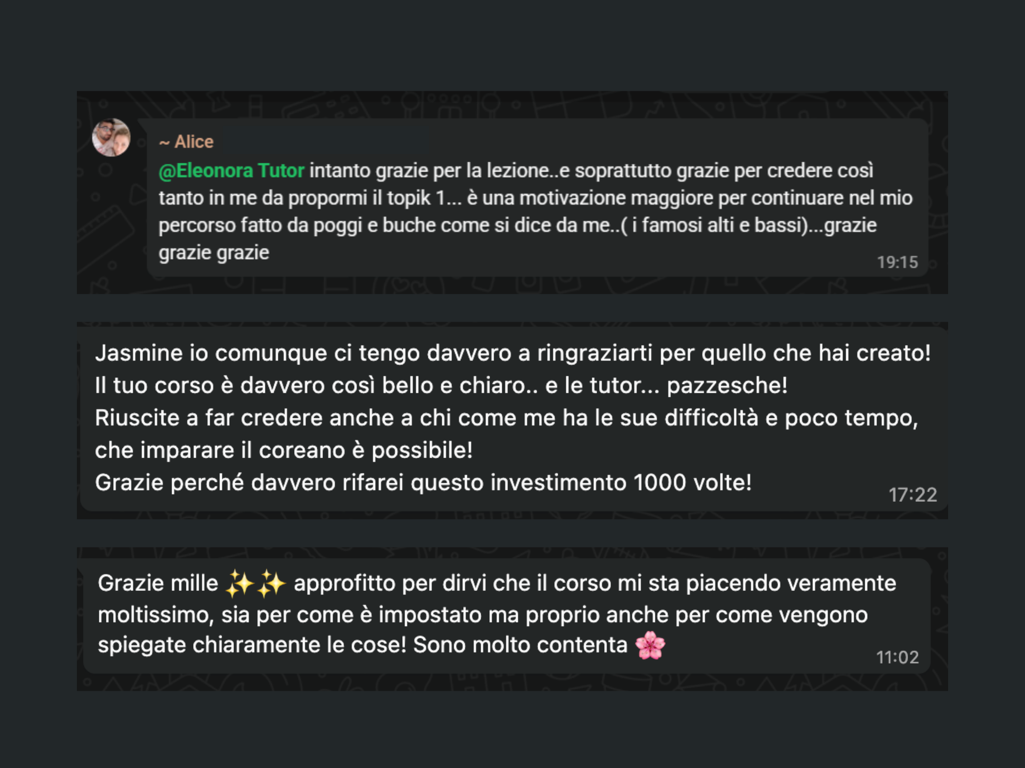 Feedback studente LangUnity su WhatsApp 1