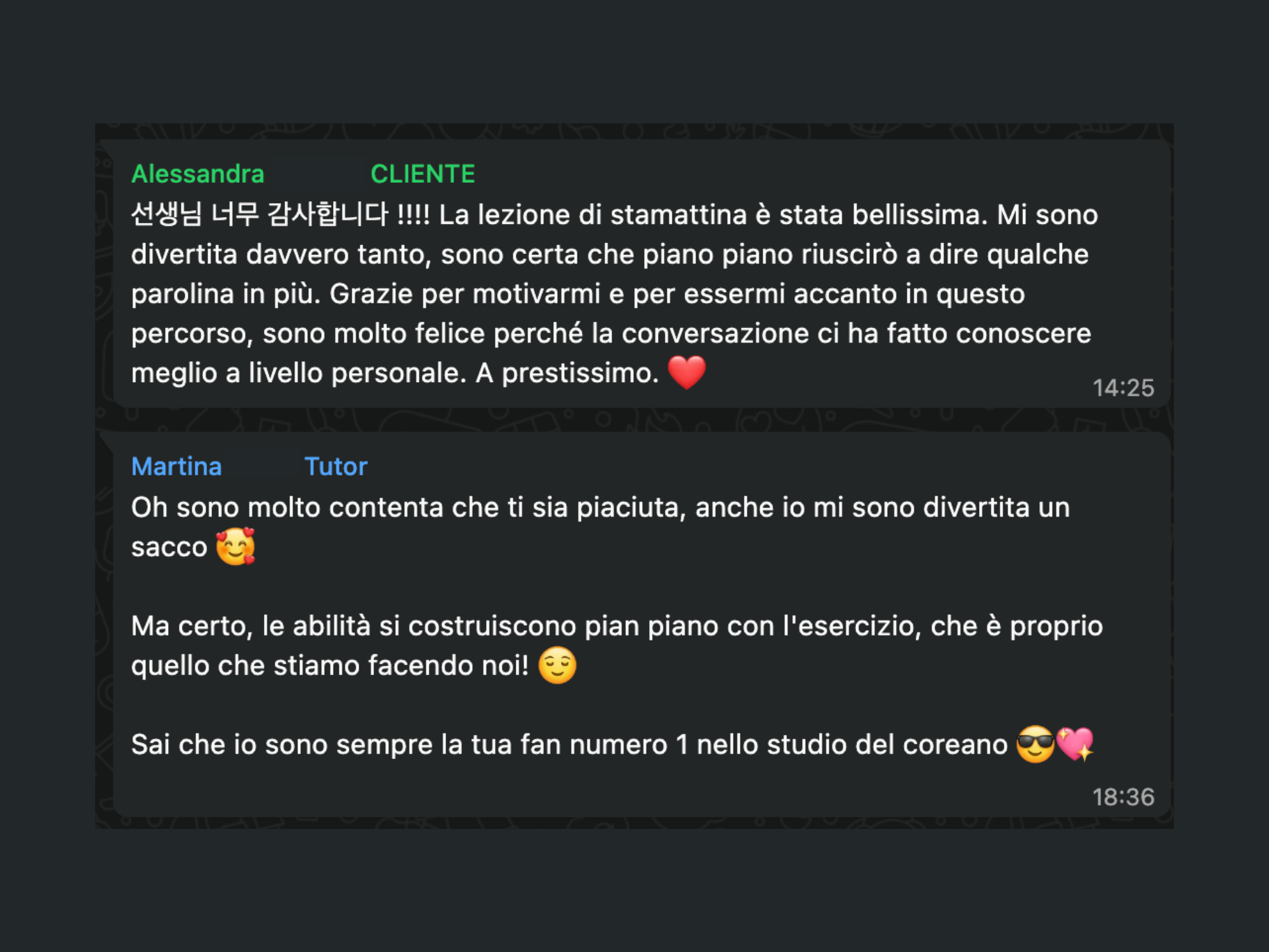 Feedback studente LangUnity su WhatsApp 4