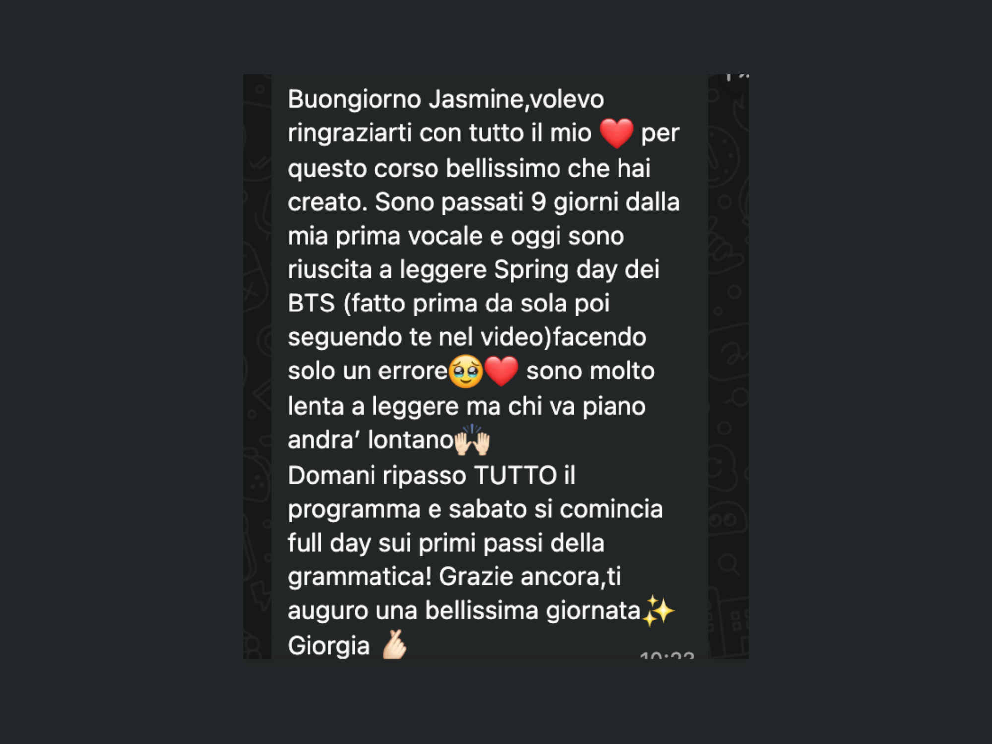 Feedback studente LangUnity su WhatsApp 5