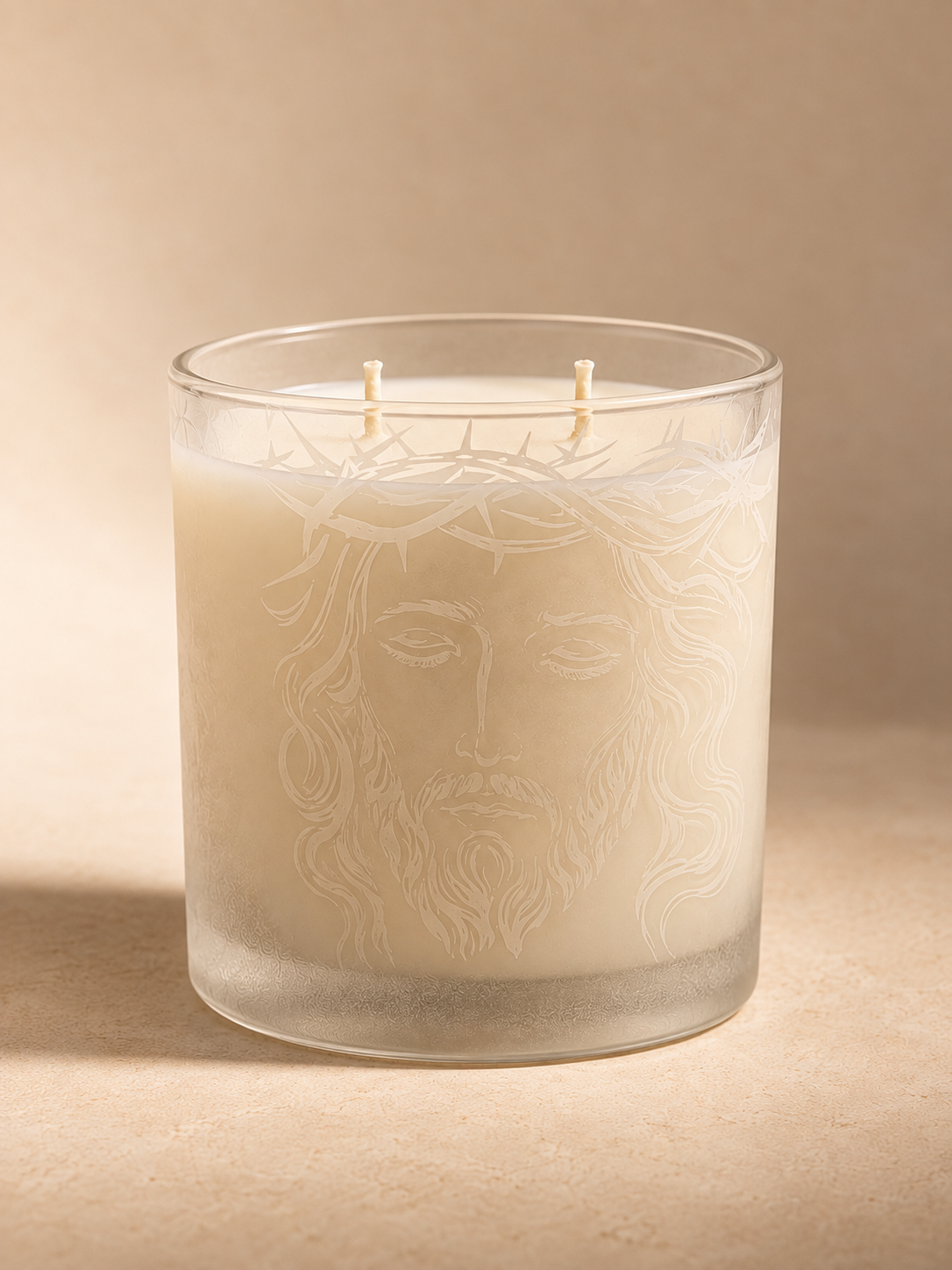 The 14 oz Casa Selah Prayer Candle in its taller etched vessel.