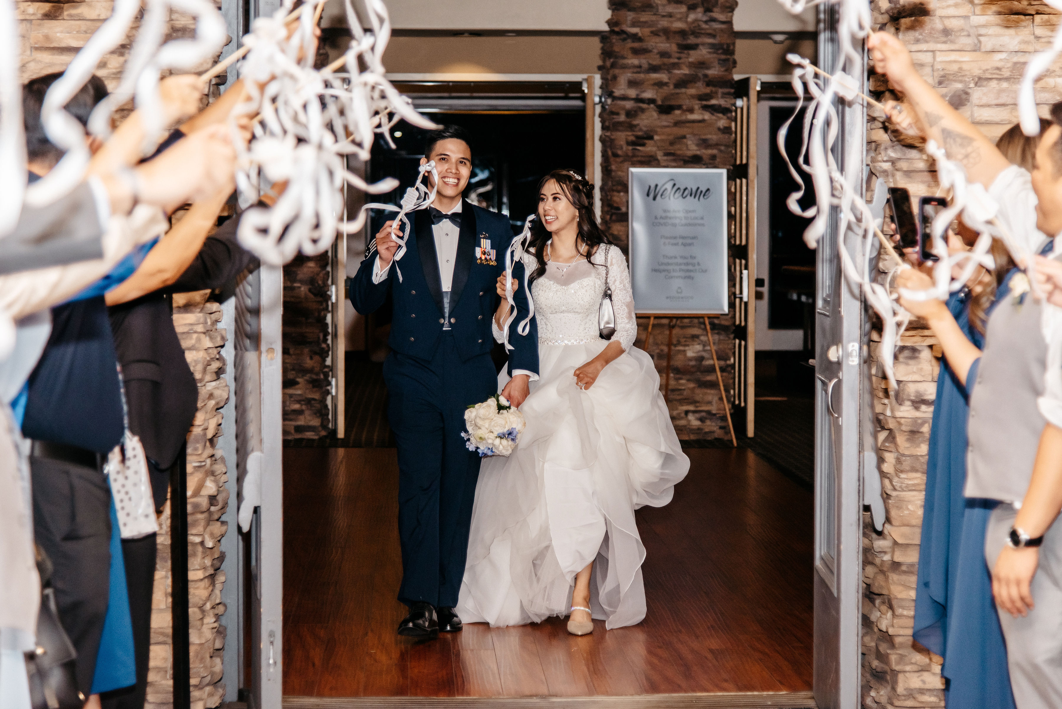 Reception dance floor with warm bistro lights