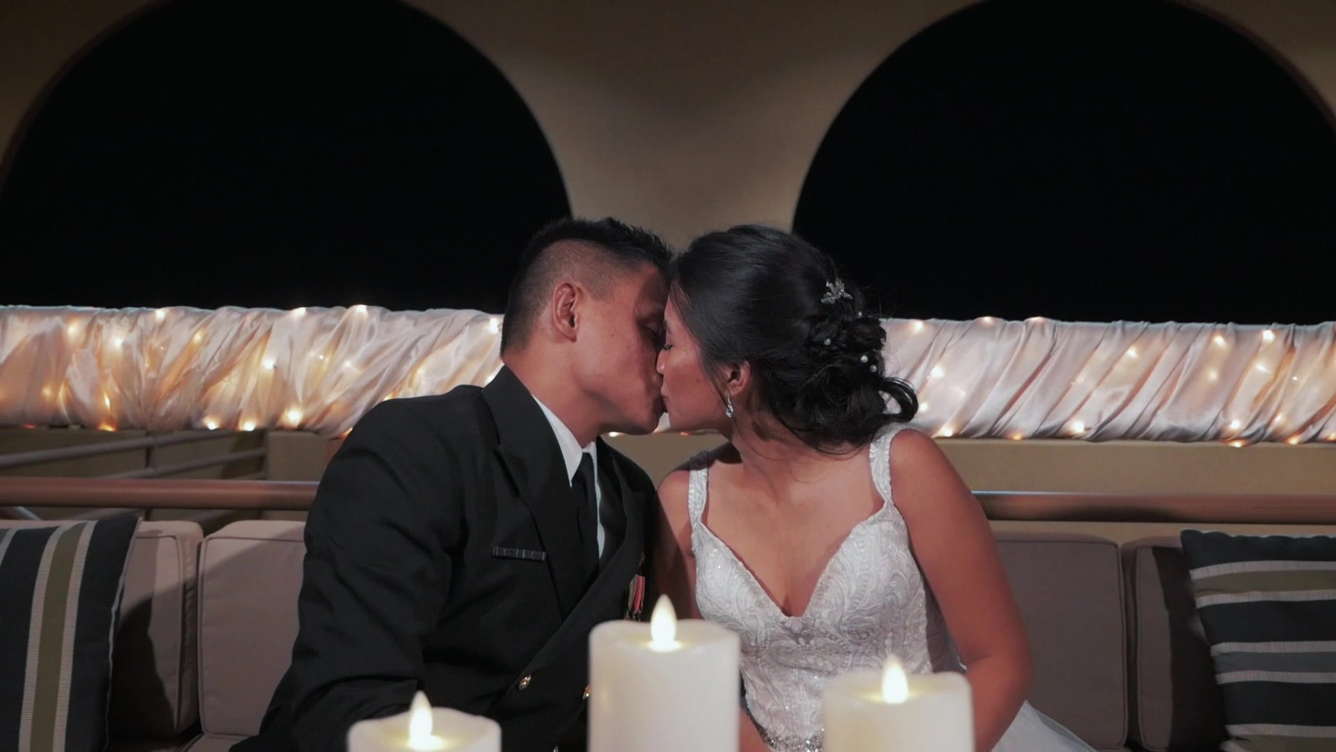 Couple dancing at a resort reception