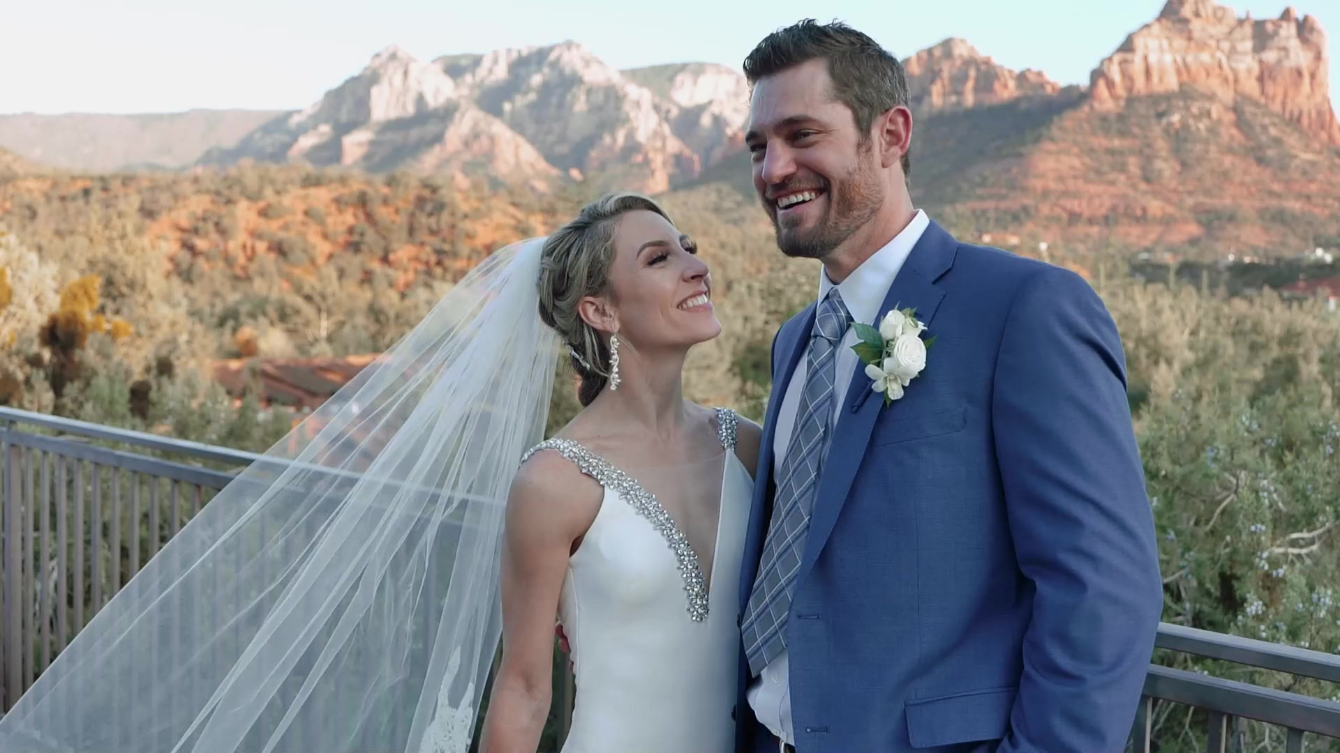 Golden-hour ceremony with desert backdrop