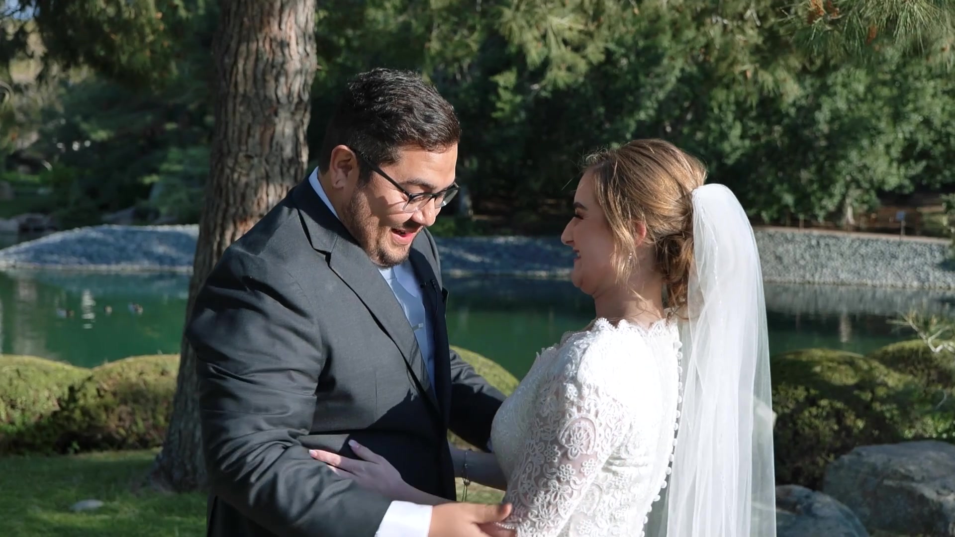 Golden-hour wedding portrait among Arizona saguaros