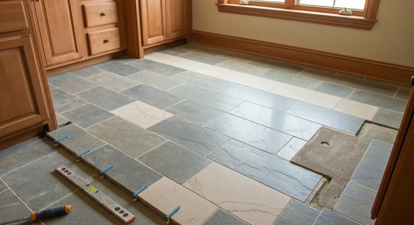 Natural stone bathroom floor installation