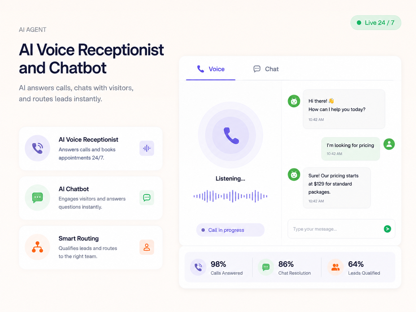 AI voice receptionist handling an inbound call