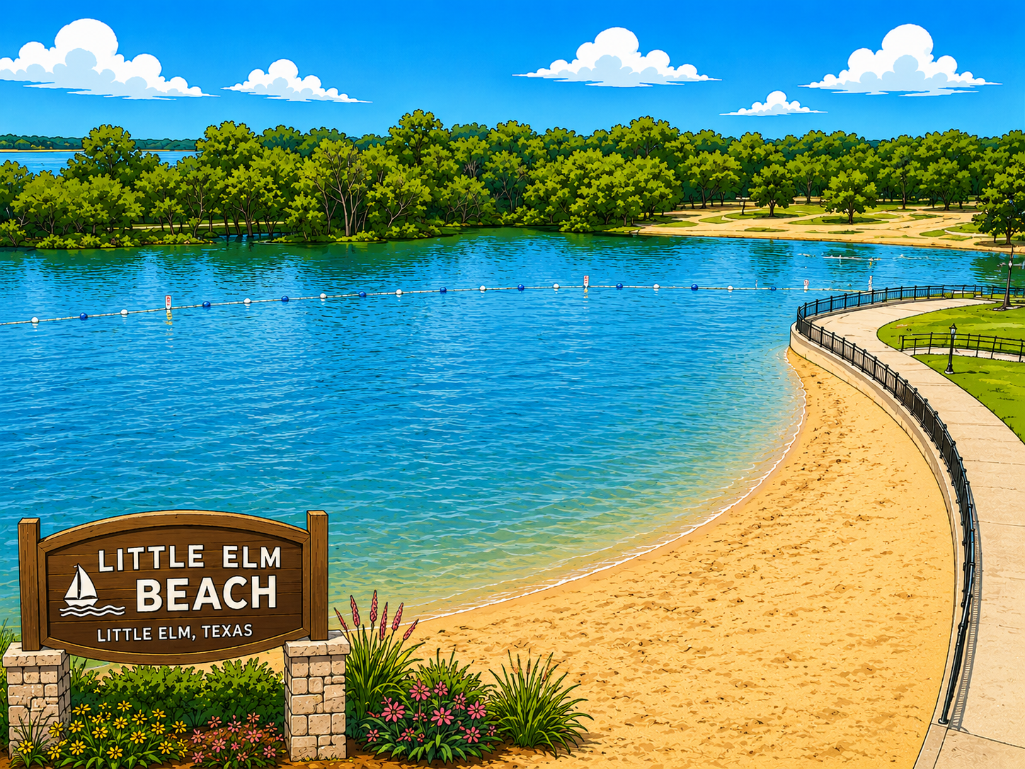 Little Elm Beach sign at the lake in Little Elm, TX