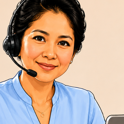 A friendly Merchantwide team member wearing a headset
