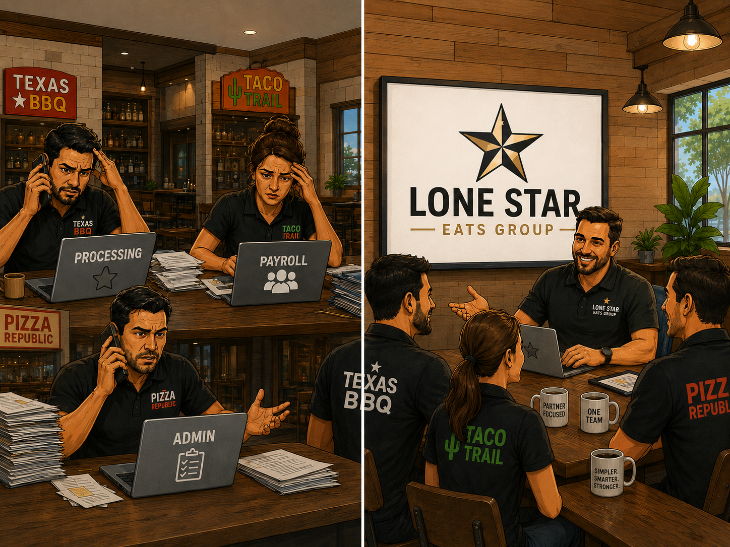 Restaurant group owners before and after consolidating vendors