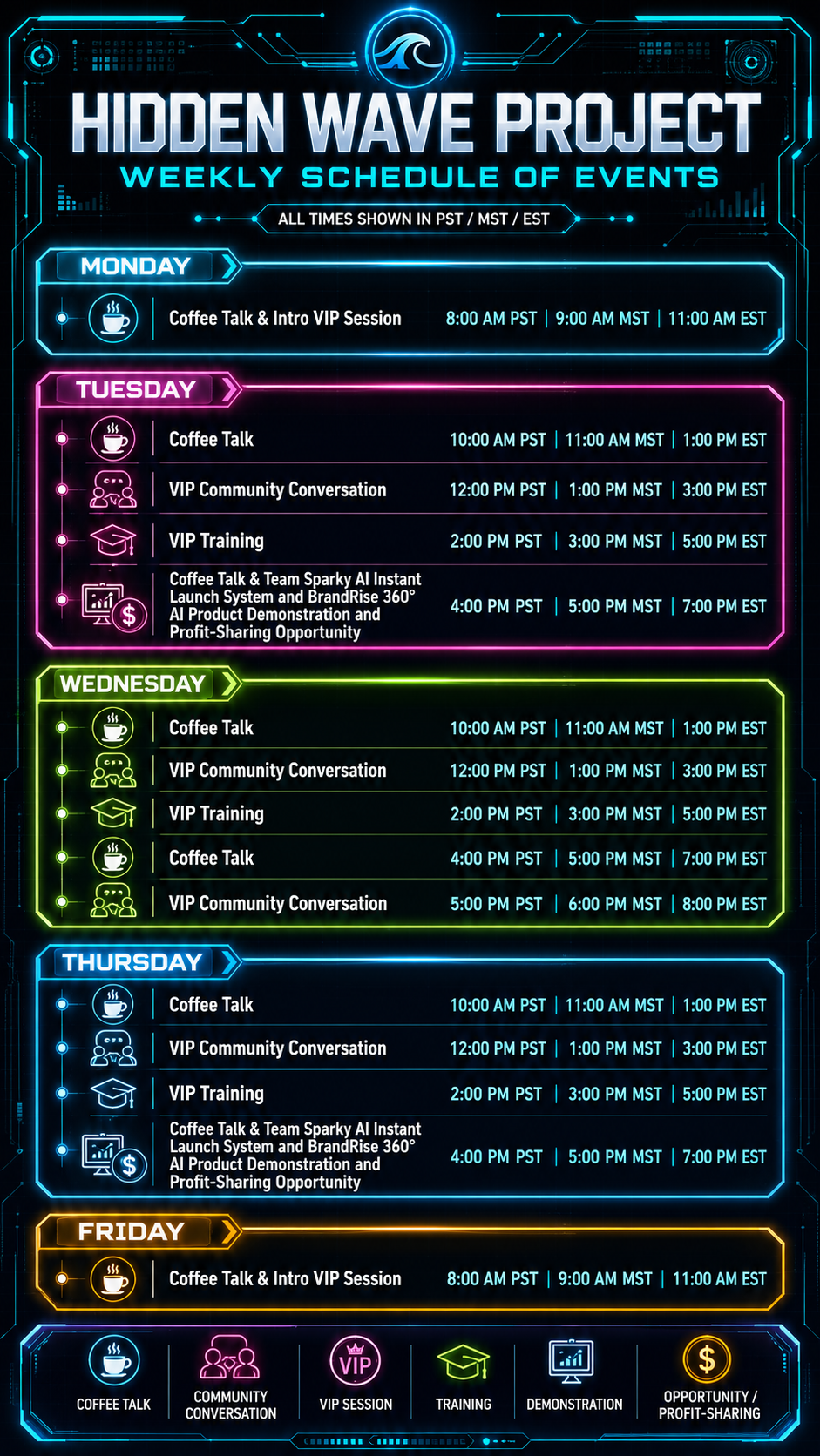 The Hidden Wave Master Schedule - Coffee Talk and VIP Sessions