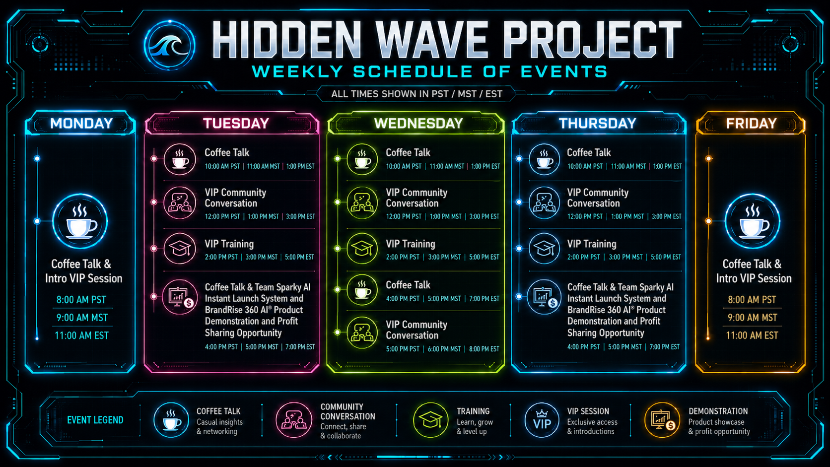 The Hidden Wave Master Schedule - Coffee Talk and VIP Sessions