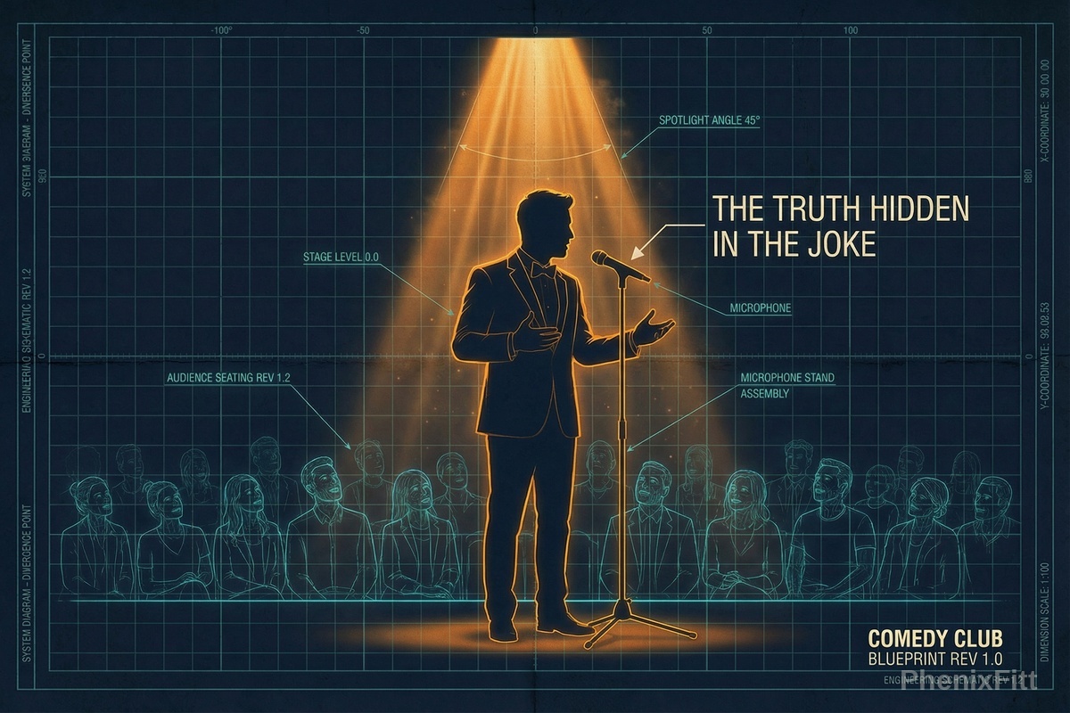 the comedian silhouette on stage under the spotlight
