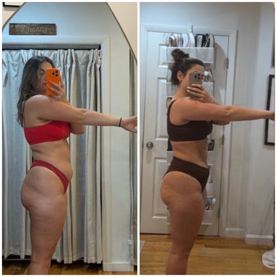 Bianca Cortese's side-by-side mirror transformation comparison photos