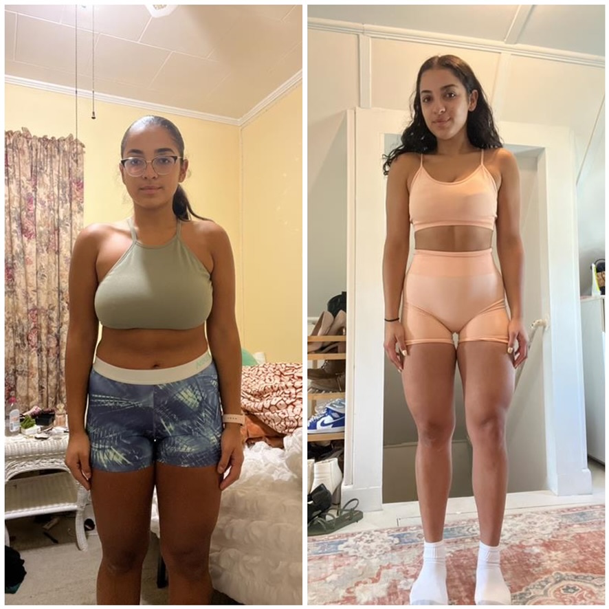 Farah Abasali's side-by-side front transformation comparison photos