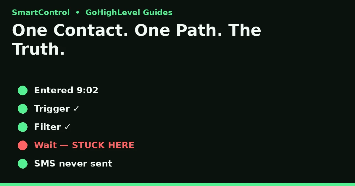 gohighlevel workflow execution history debug contact path step by step