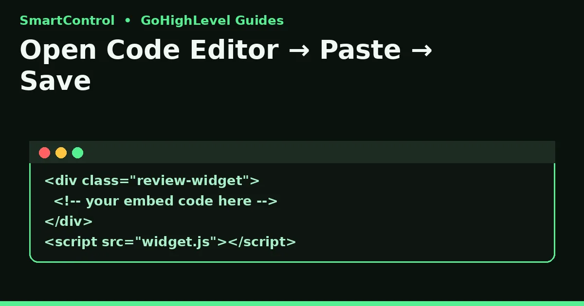 gohighlevel custom code element open code editor paste html embed
