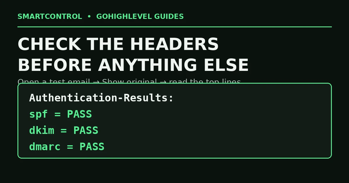 gohighlevel email headers check spf pass dkim pass dmarc pass