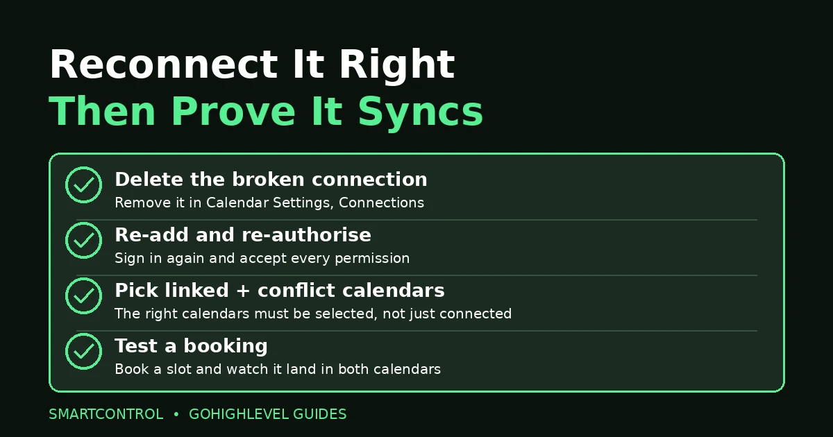 Reconnect a GoHighLevel calendar that keeps disconnecting, step by step