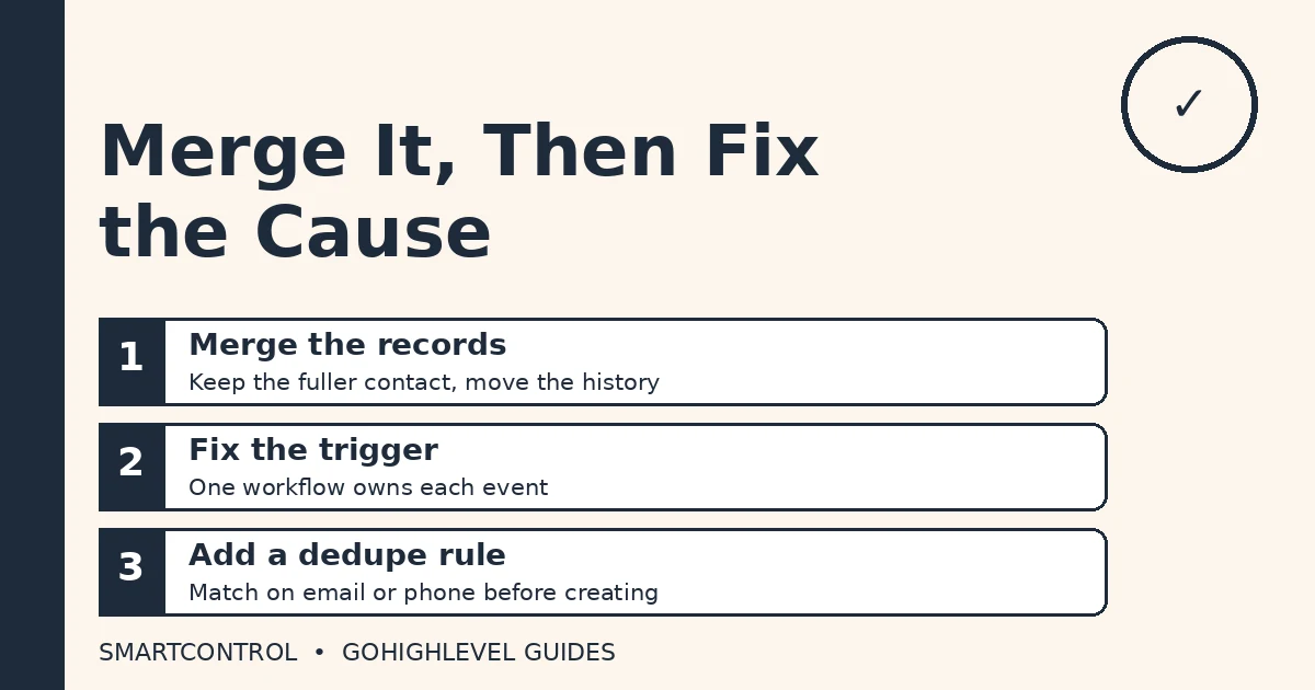 Merge GoHighLevel duplicate contacts, then fix the cause