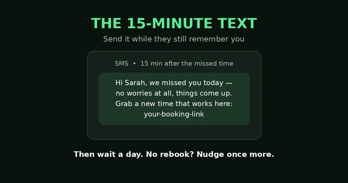 GoHighLevel no show recovery text — send the rebook link 15 minutes after the missed time