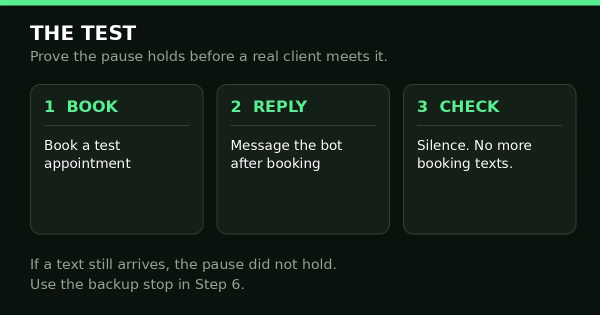 GoHighLevel Conversation AI — test the pause with a test booking