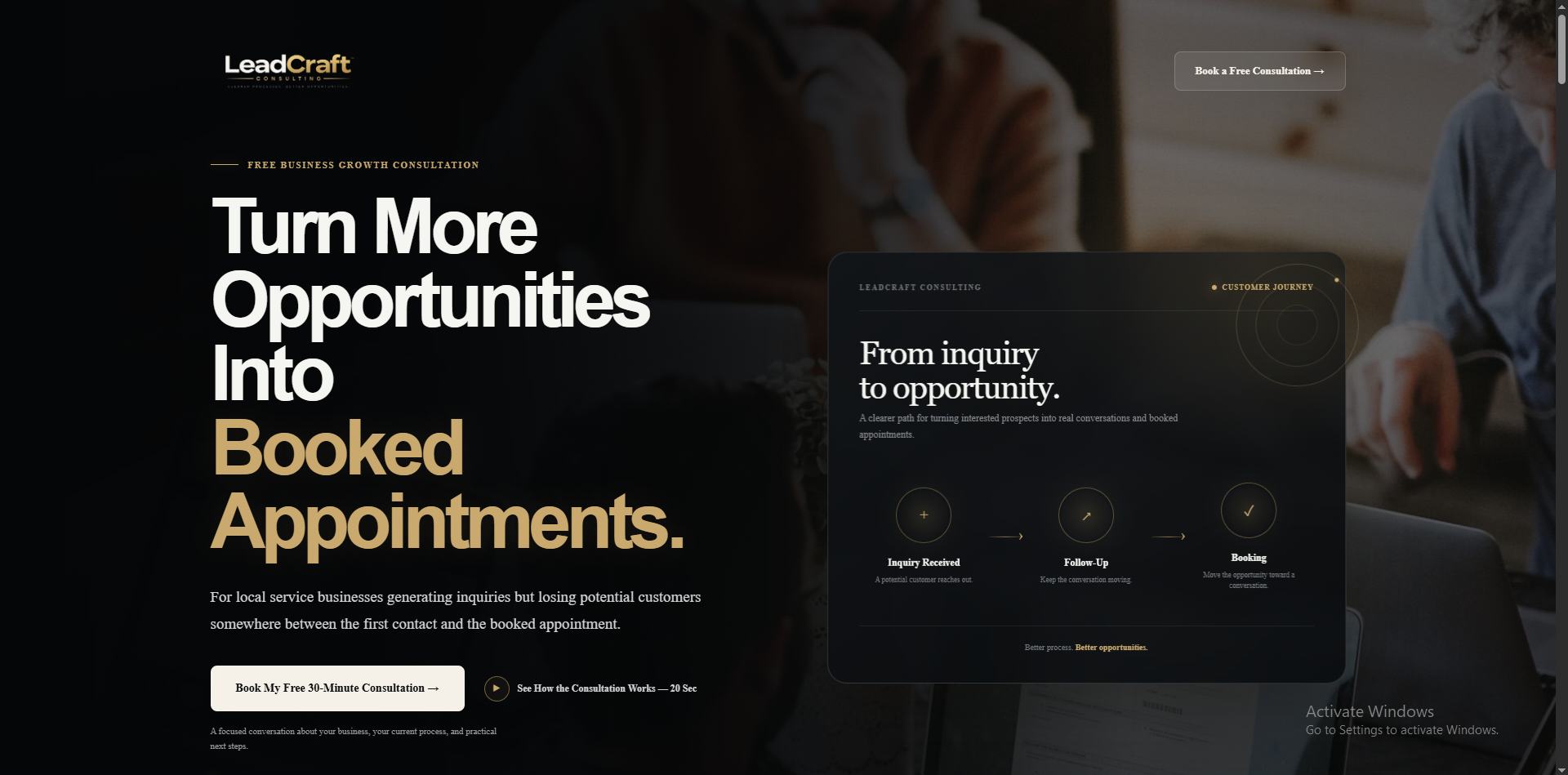 LeadCraft Consulting consultation and booking funnel