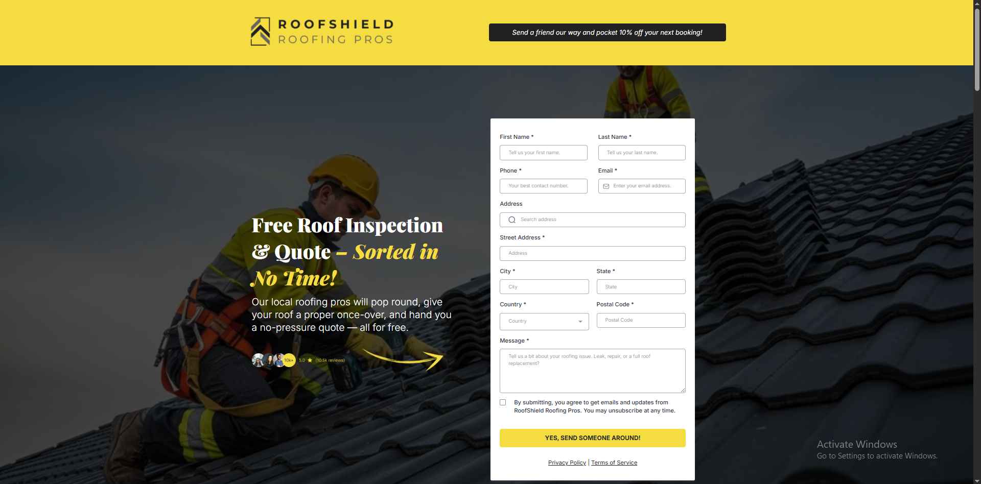 RoofShield Roofing Pros local service funnel
