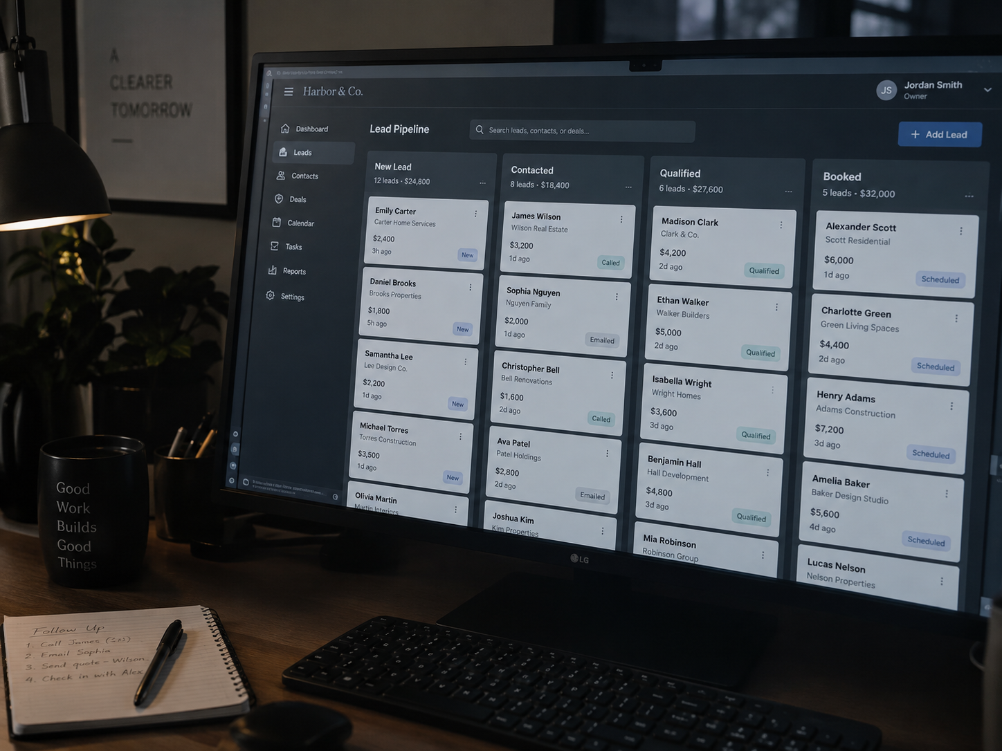 CRM pipeline showing incoming business leads