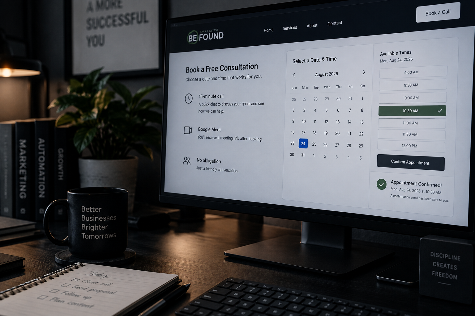 Online booking calendar in a professional workspace