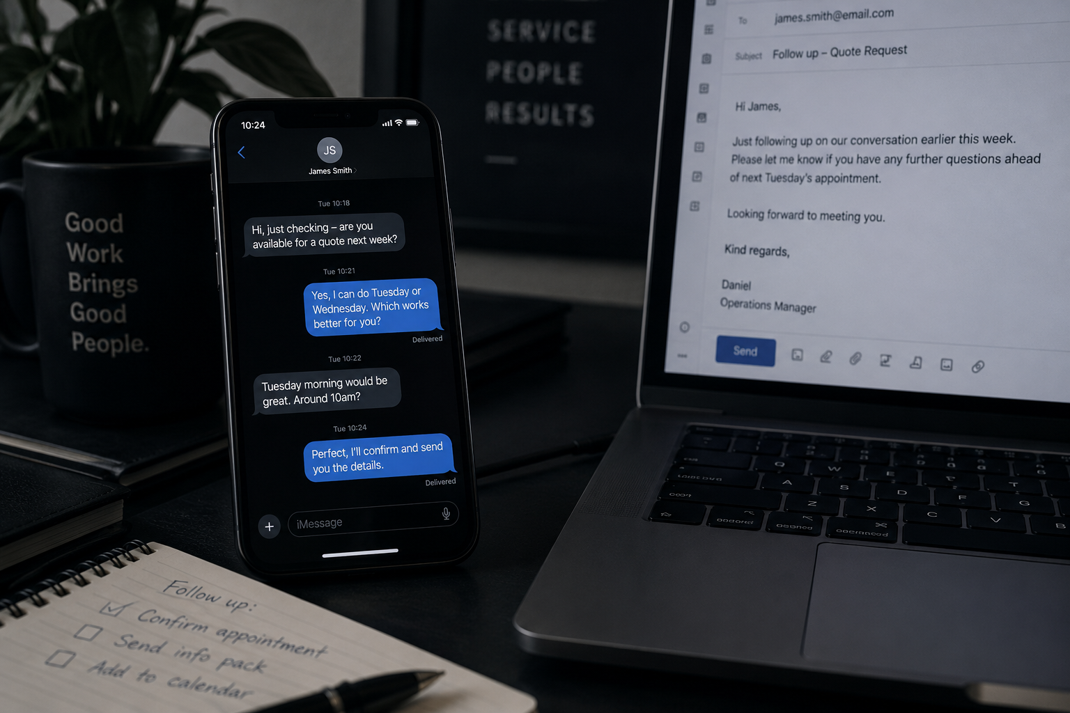 Automated email and SMS follow-up system