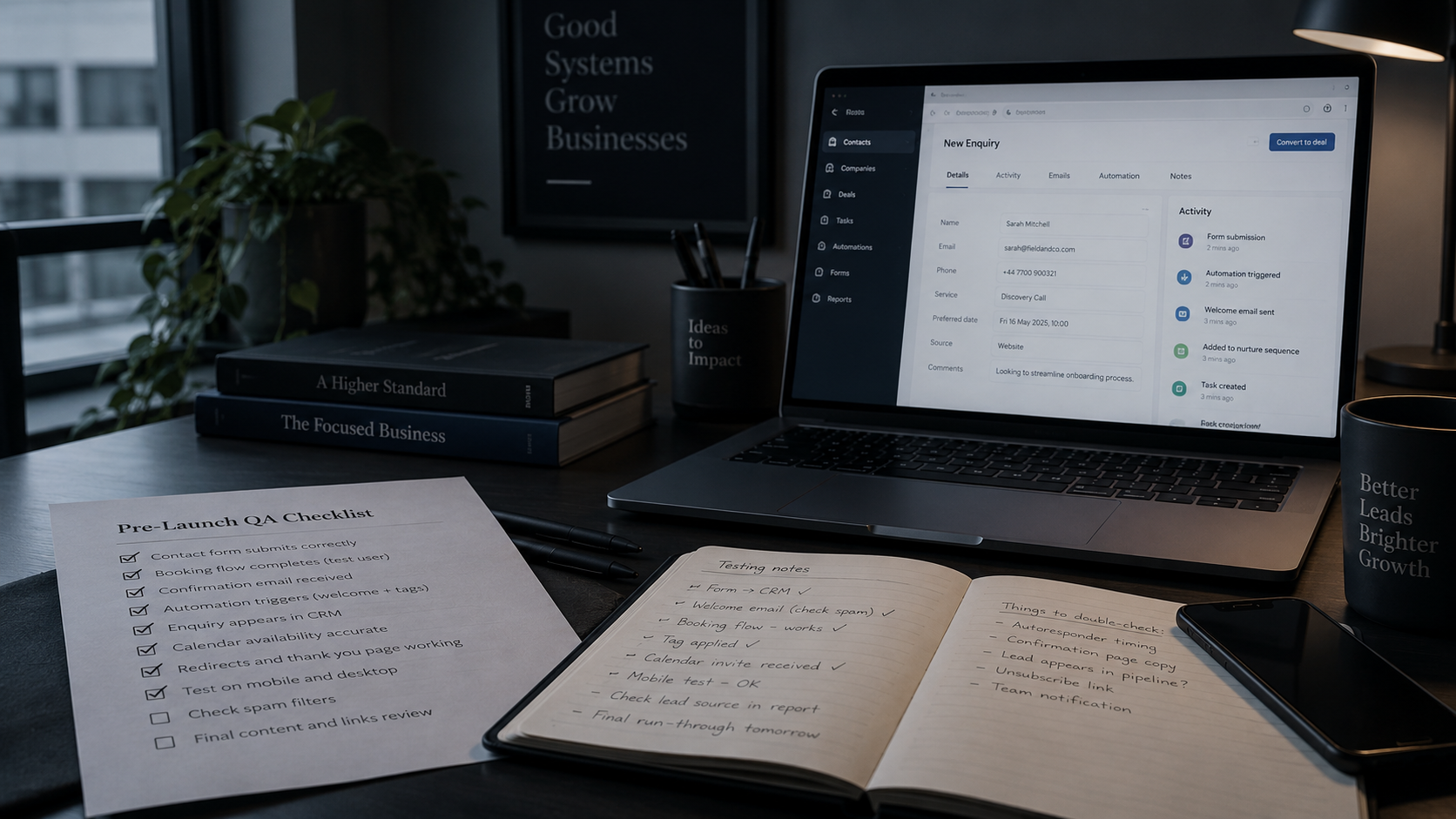 Workspace testing and reviewing forms, automations and booking paths