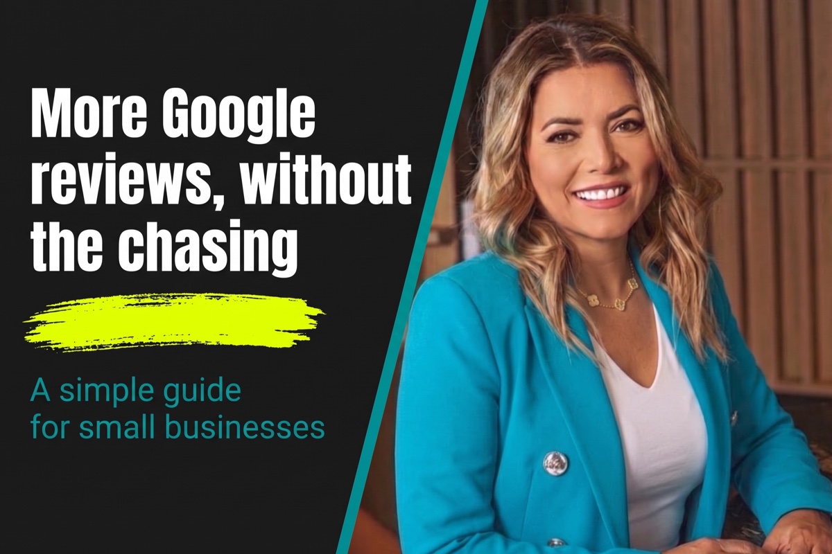 Julia Mann of JulAi beside the headline: More Google reviews, without the chasing