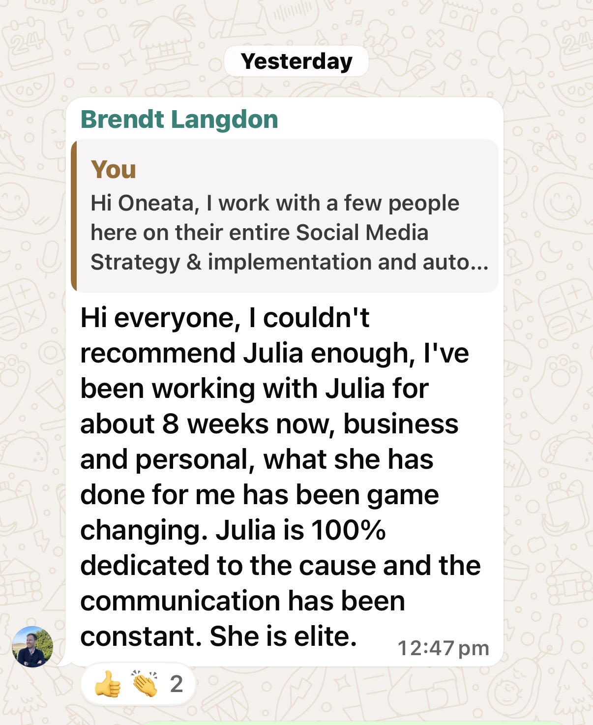 Brendt testimonial