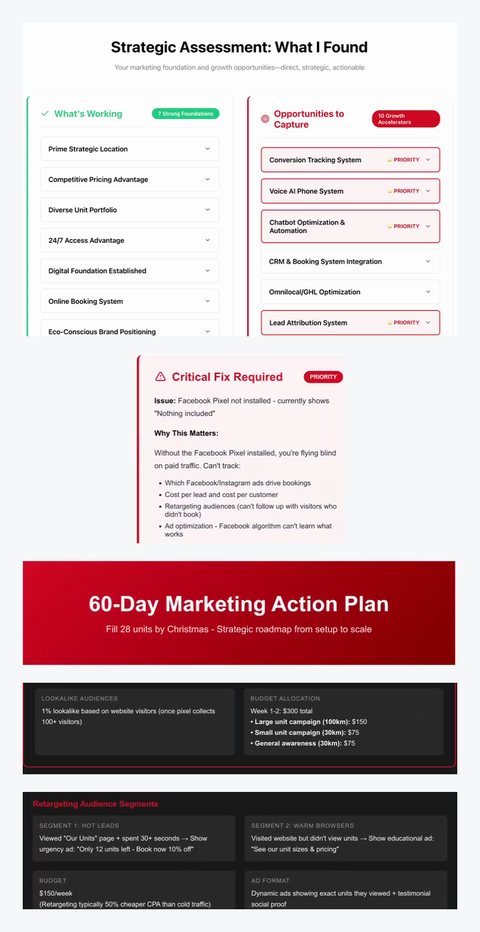 Pages from a client growth blueprint, with the business name removed