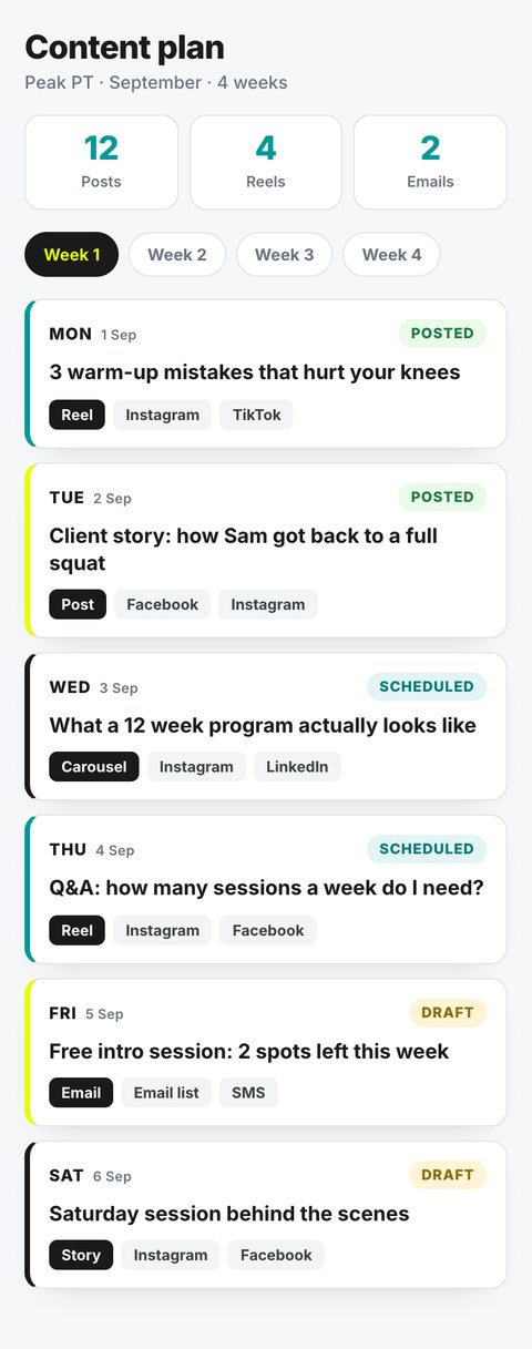 A social media content plan for a personal trainer