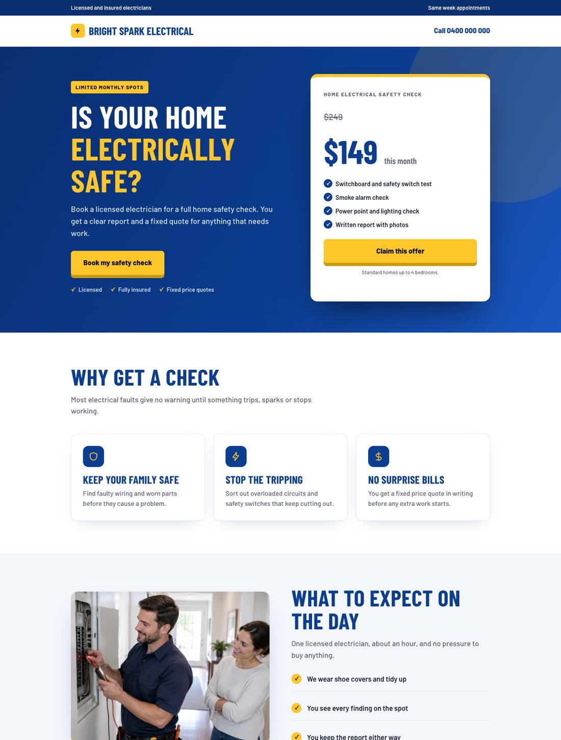 Offer page for an electrician